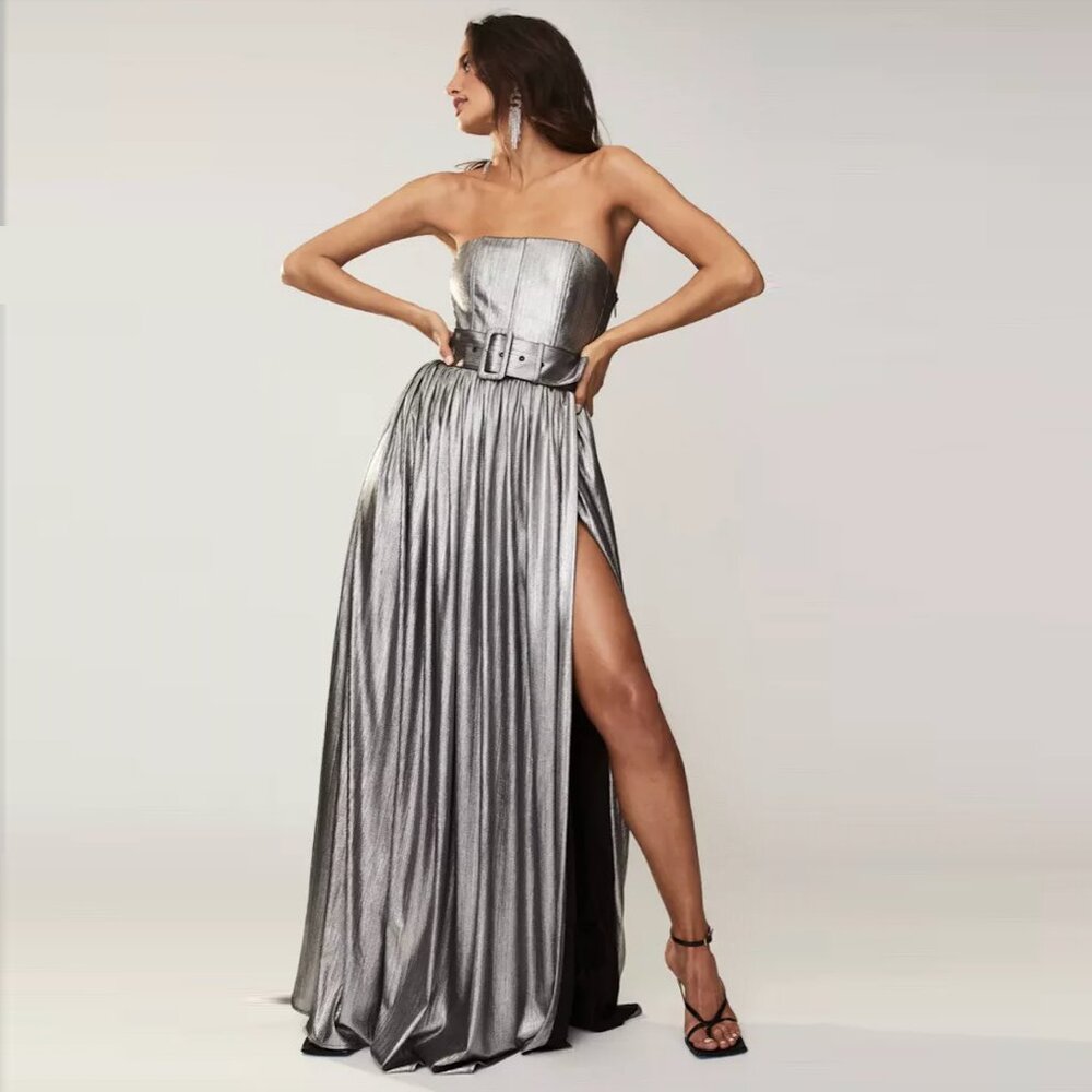 Retrofete Jaden Dress, Silver Belted Gown